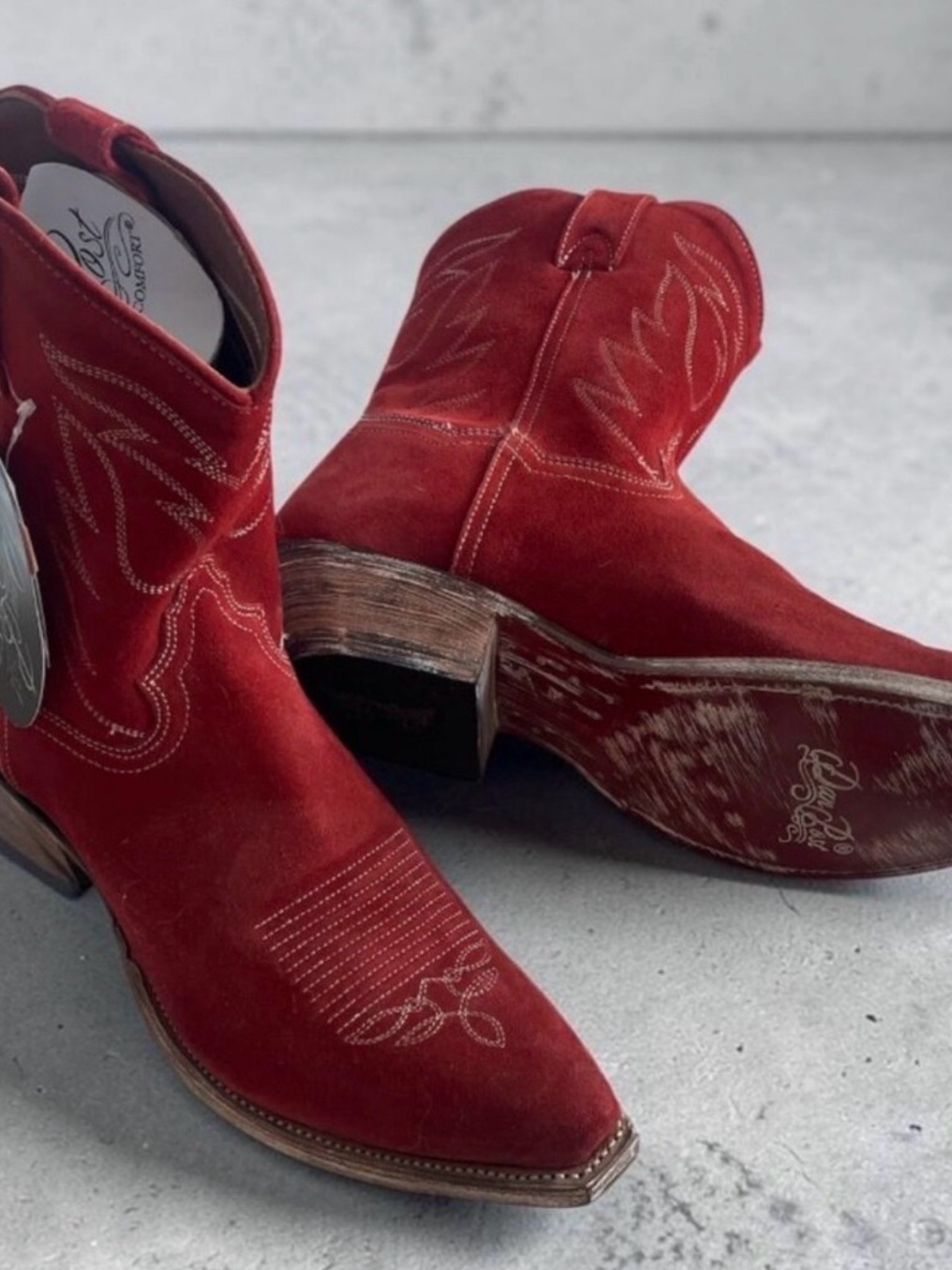 Dan Post Red Suede Western Ankle Boots